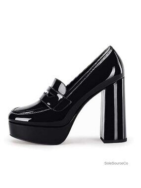 Womens Patent Leather Chunky Platform Loafers Heels Closed Toe Dress Pumps